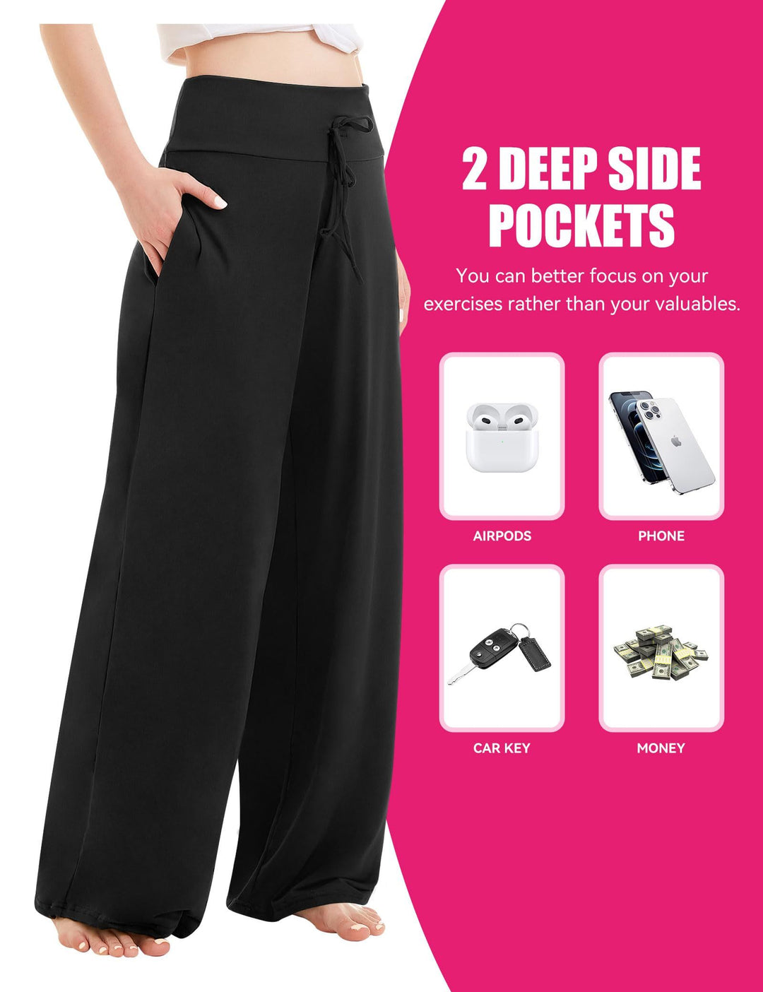 Wide-leg Pants - Cropped Pockets, 3 Black, Black Tie-dye, Blue Purple Starry Sky