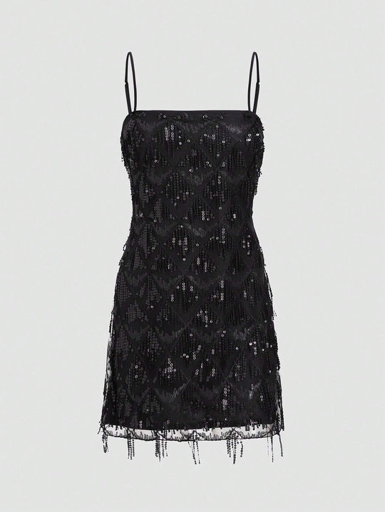Women's Glitter Spaghetti Strap Formal Evening Party Dress