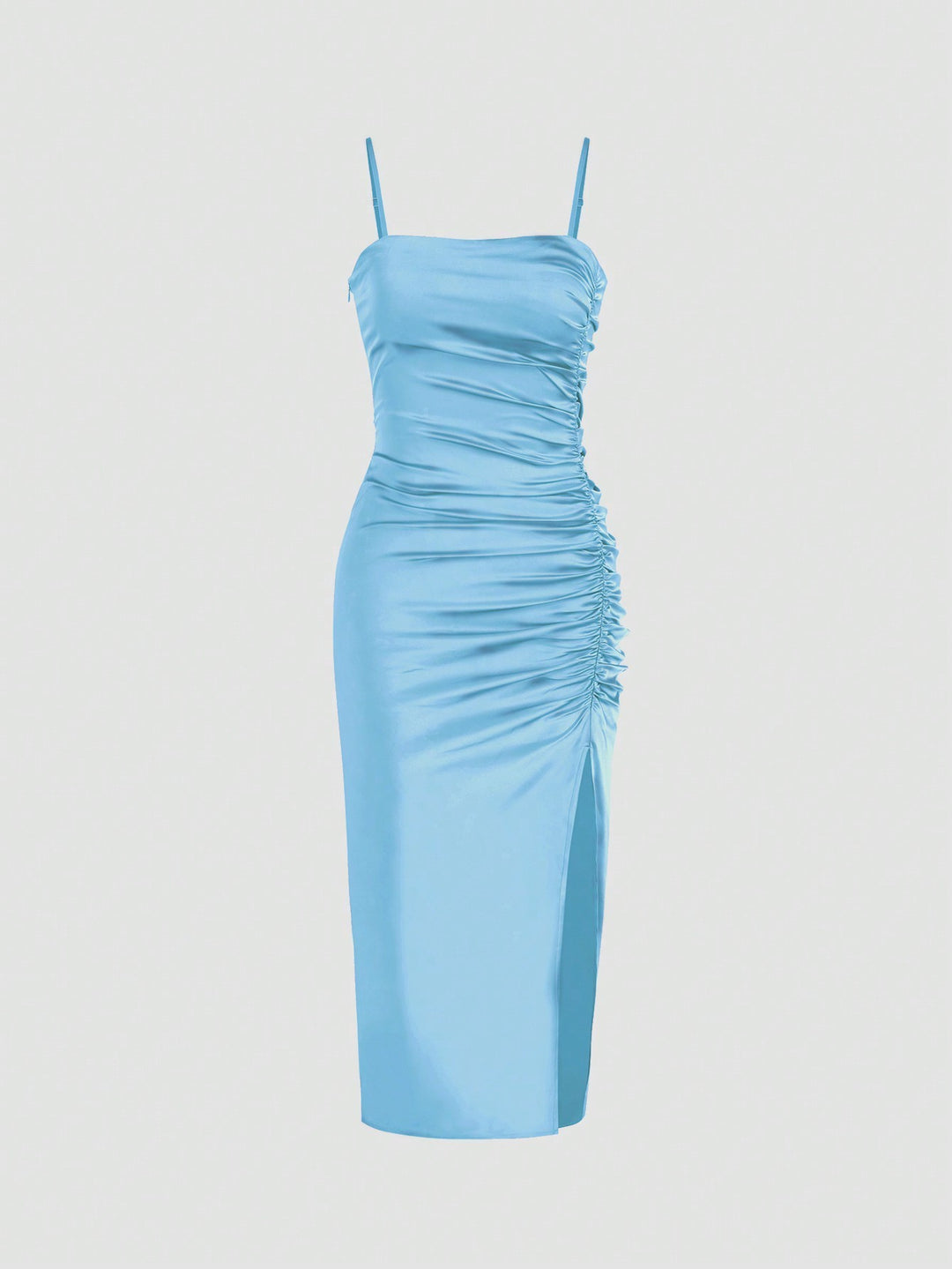Solid Color Ruched Bodycon Slit Cami Dress Party Dress Wedding Guest Dress