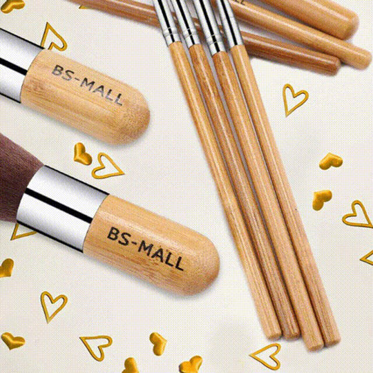 11Pcs Bamboo Makeup Brush Set, Synthetic Kabuki Makeup Brush Set With Storage Bag And Makeup Sponge, USPS Shipping