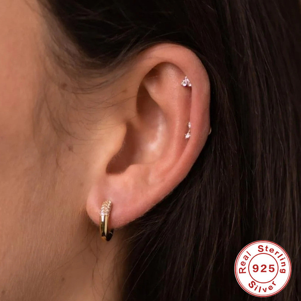 Sterling Silver Cluster Diamond Geometric All-match Earrings