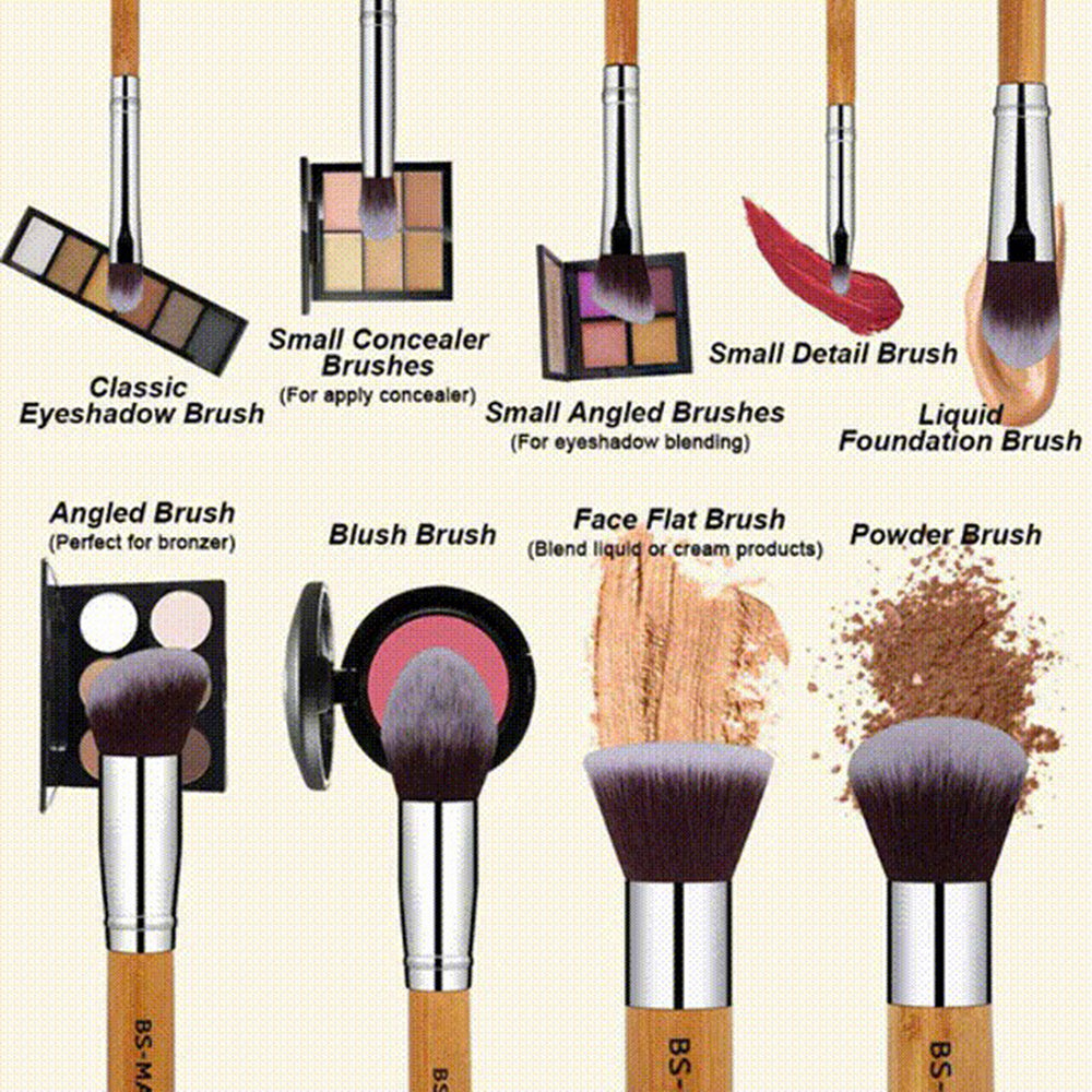 11Pcs Bamboo Makeup Brush Set, Synthetic Kabuki Makeup Brush Set With Storage Bag And Makeup Sponge, USPS Shipping