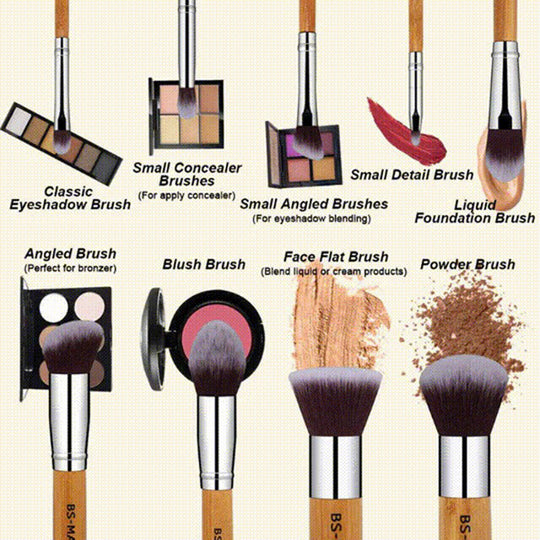 11Pcs Bamboo Makeup Brush Set, Synthetic Kabuki Makeup Brush Set With Storage Bag And Makeup Sponge, USPS Shipping