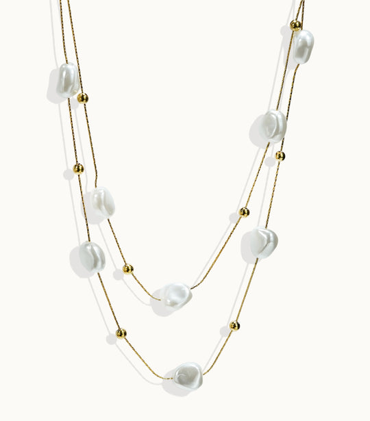Lxalry 18K Gold Plated Pearl Studded Necklace  Stainless Steel Minimalist Jewelry For Women Lightweight Hypoallergenic Gift For Wife Mom Skin Safe Luxury For Daily  Evening Glam