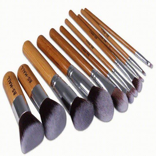11Pcs Bamboo Makeup Brush Set, Synthetic Kabuki Makeup Brush Set With Storage Bag And Makeup Sponge, USPS Shipping